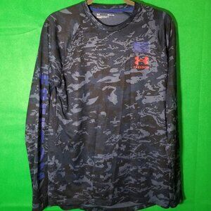 Under Armour Freedom Small Loose Fit Heatgear Blue Camo Long Sleeve Military